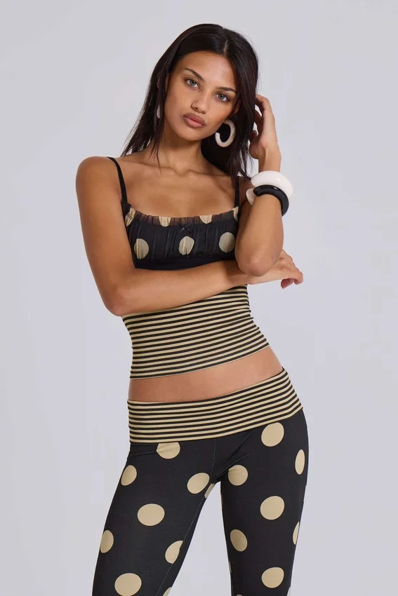 Lola Cami-Oberteil mit Rüschen in Polka-Dot-Streifen
