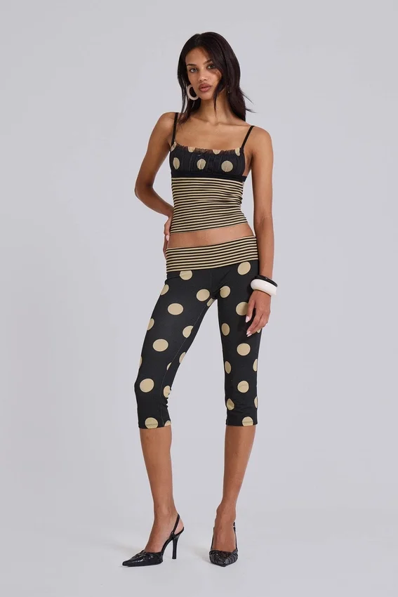 Lola Caprihose mit Umschlag in Polka-Dot-Streifen