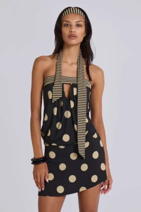 Lola trägerloses Minikleid mit Polka-Dot-Streifen