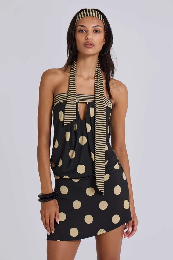 Lola trägerloses Minikleid mit Polka-Dot-Streifen