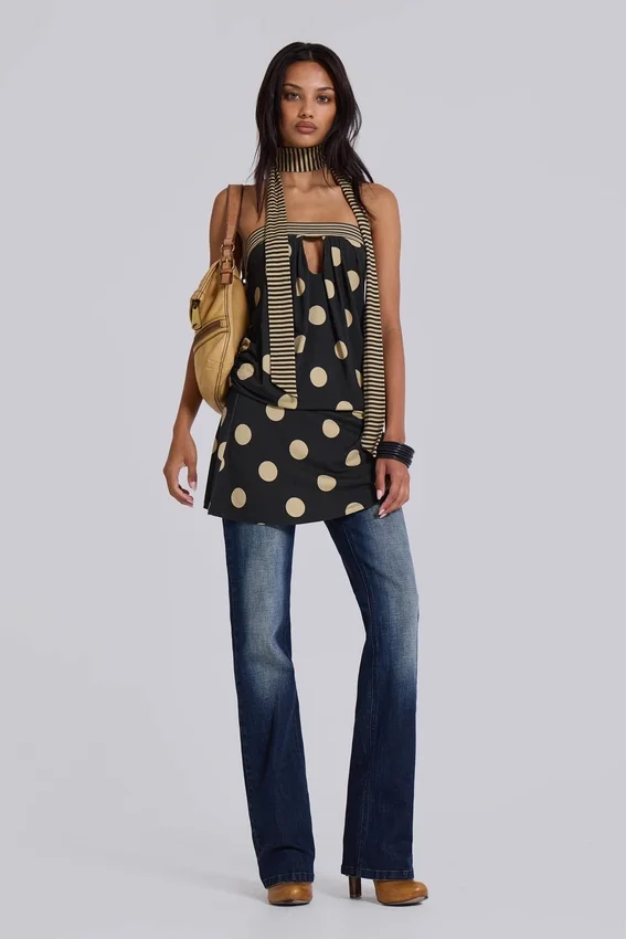 Lola trägerloses Minikleid mit Polka-Dot-Streifen