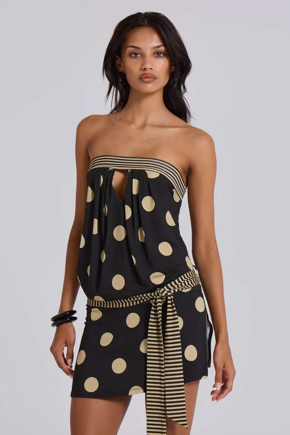 Lola trägerloses Minikleid mit Polka-Dot-Streifen