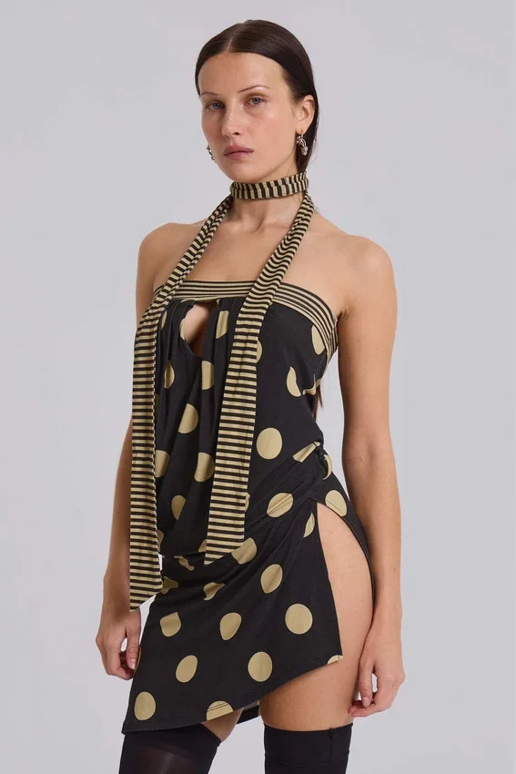 Lola trägerloses Minikleid mit Polka-Dot-Streifen