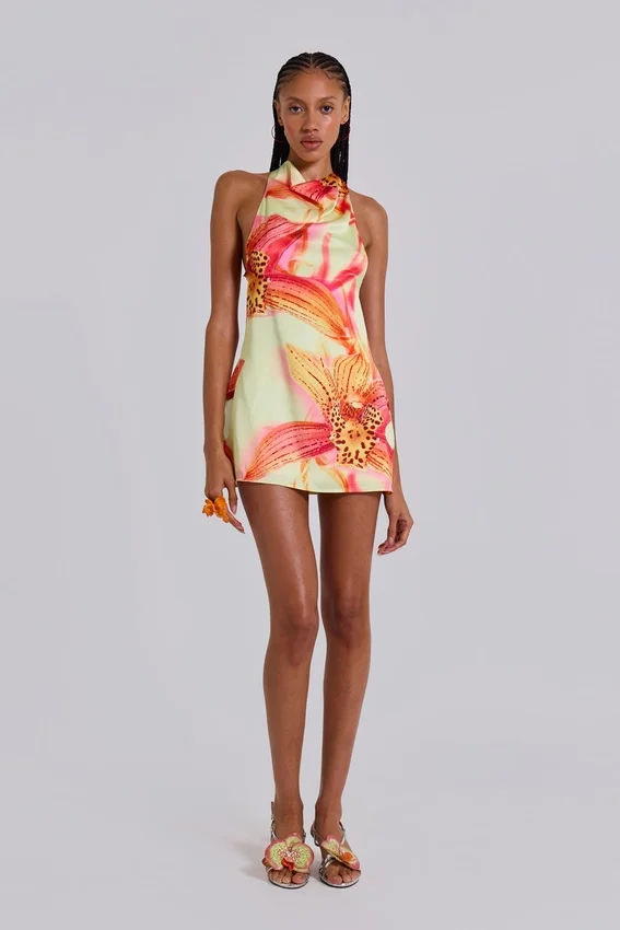 Lucia rückenfreies Minikleid mit Blumenverzierung