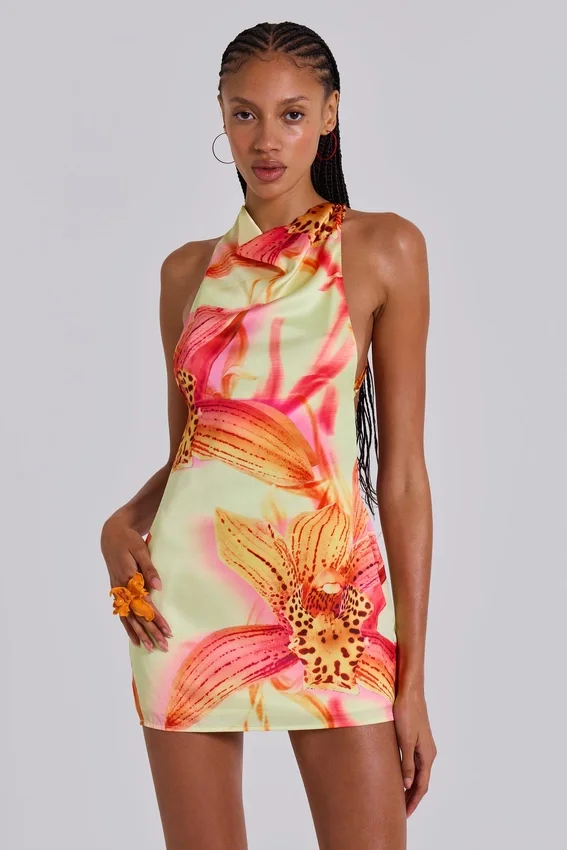 Lucia rückenfreies Minikleid mit Blumenverzierung