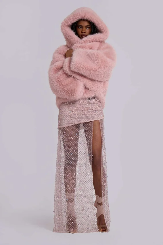 Mara Oversize-Kunstpelzmantel in Rosa