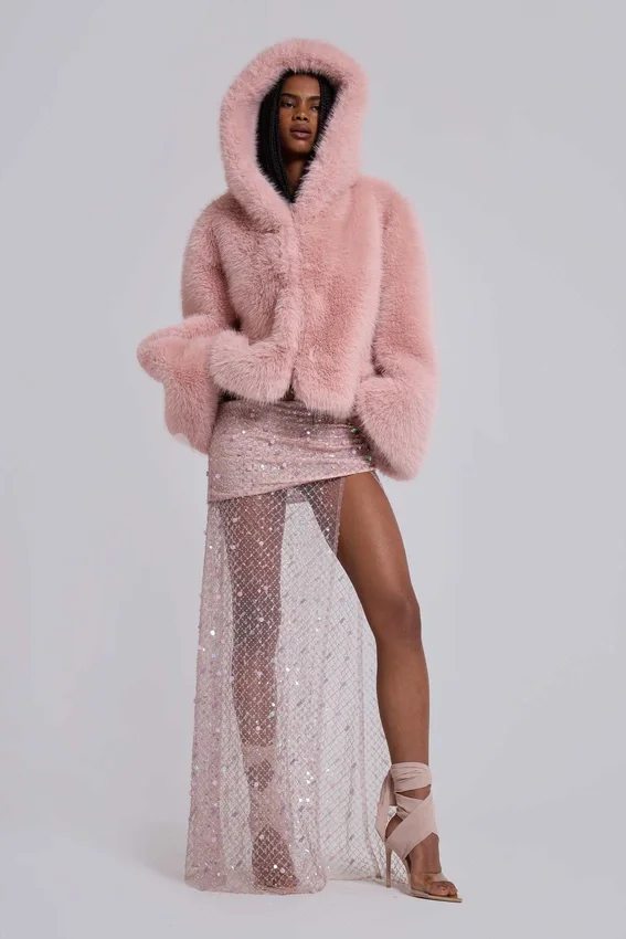 Mara Oversize-Kunstpelzmantel in Rosa
