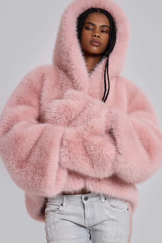Mara Oversize-Kunstpelzmantel in Rosa
