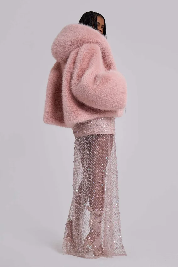 Mara Oversize-Kunstpelzmantel in Rosa