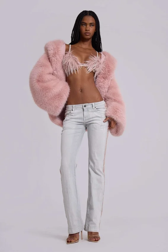 Mara Oversize-Kunstpelzmantel in Rosa