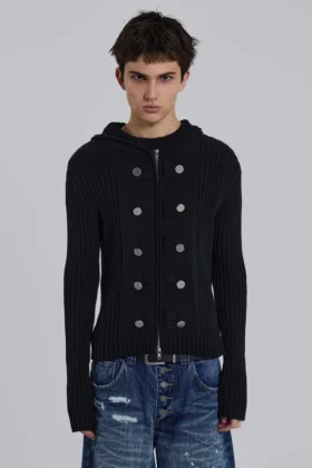 Military-Strickpullover mit Kapuze