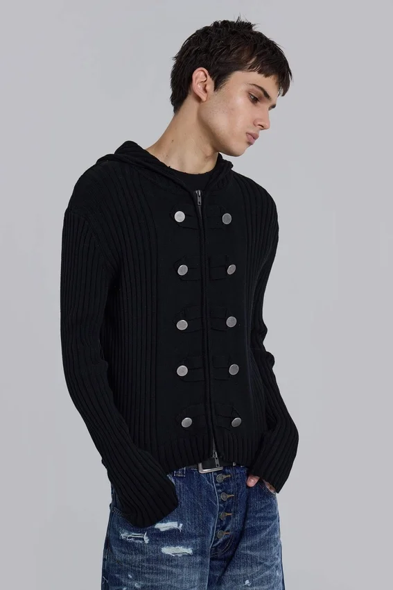 Military-Strickpullover mit Kapuze