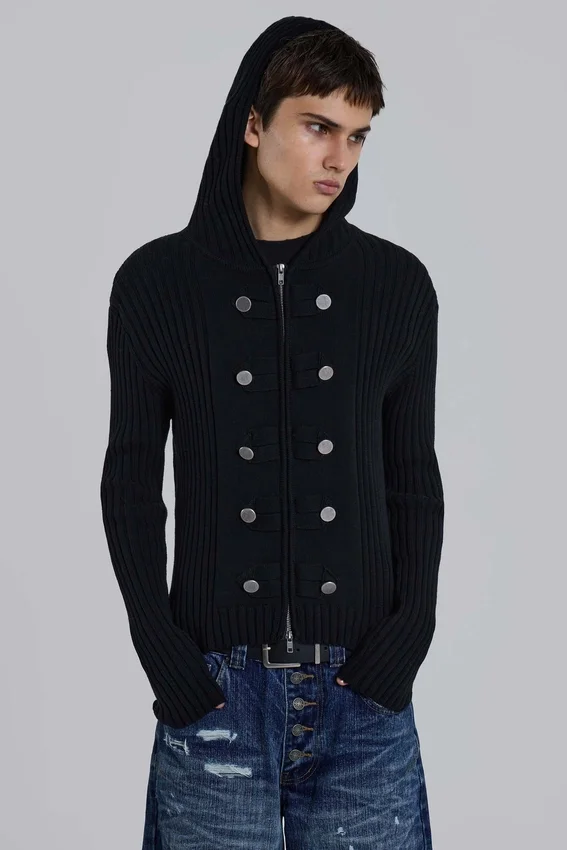 Military-Strickpullover mit Kapuze