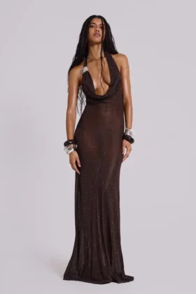 Moara Strick-Maxikleid mit tiefem Ausschnitt