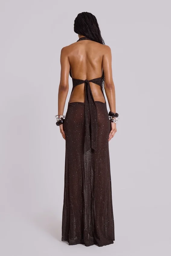 Moara Strick-Maxikleid mit tiefem Ausschnitt