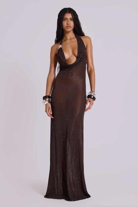 Moara Strick-Maxikleid mit tiefem Ausschnitt