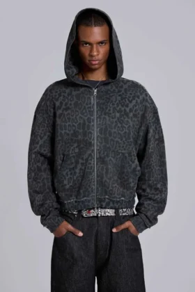 Monster Hoodie in Anthrazit mit Leopardenmuster