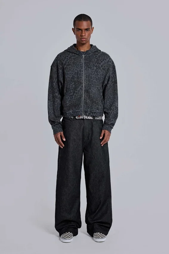 Monster Hoodie in Anthrazit mit Leopardenmuster