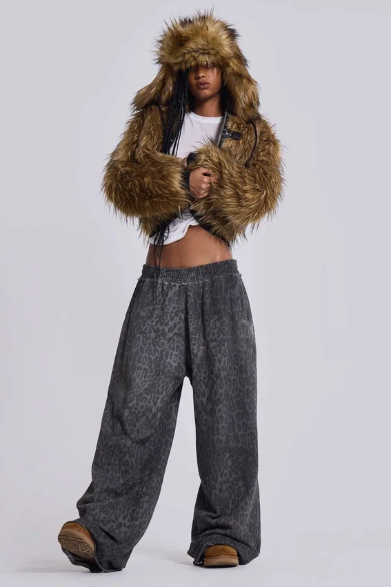 Monster Joggers in Anthrazit mit Leopardenmuster