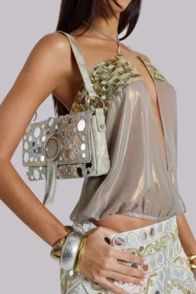 Morgana Metallic-Pailletten-Chiffon-Oberteil