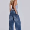 „Nailed Studded Colossus Jeans“ in mittelblauer Waschung