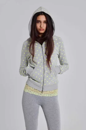 Neonfarbener Hoodie mit Polka-Dots