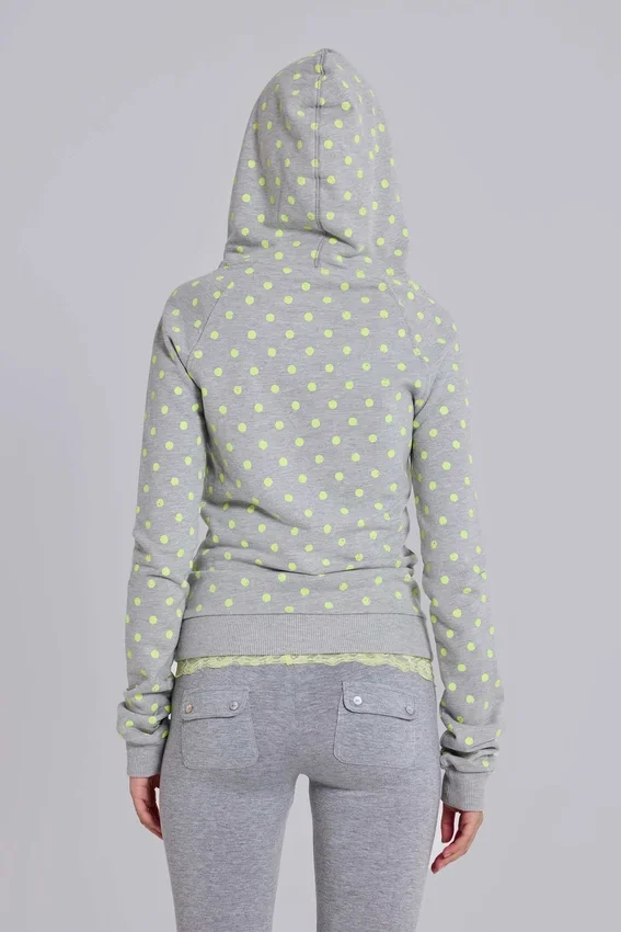 Neonfarbener Hoodie mit Polka-Dots
