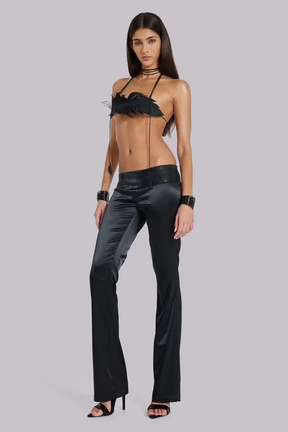 Nivi-Satin-Hose im Kettenhemd-Look in Schwarz