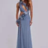 Noctelle-Maxikleid mit Cut-outs und Federn