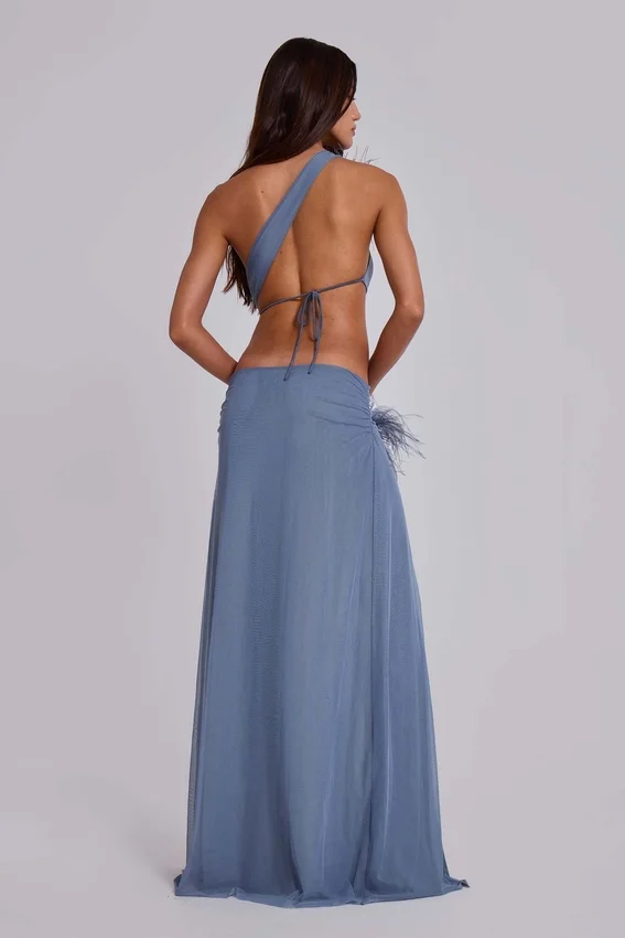 Noctelle-Maxikleid mit Cut-outs und Federn