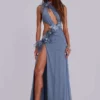 Noctelle-Maxikleid mit Cut-outs und Federn