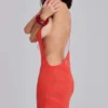 Noir-Strick-Maxikleid in Koralle