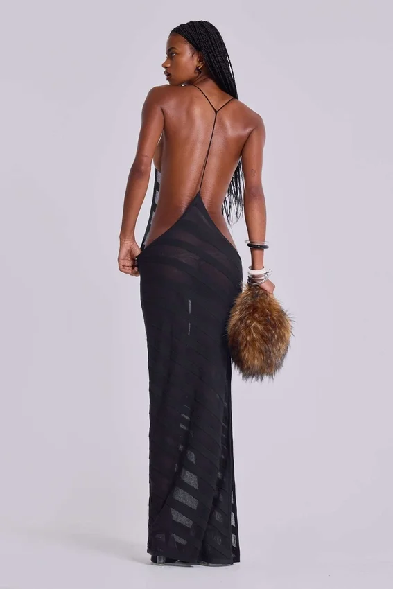 Noir-Strick-Maxikleid in Schwarz
