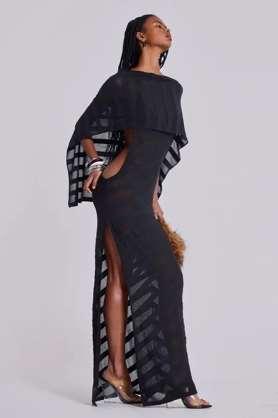 Noir-Strick-Maxikleid in Schwarz
