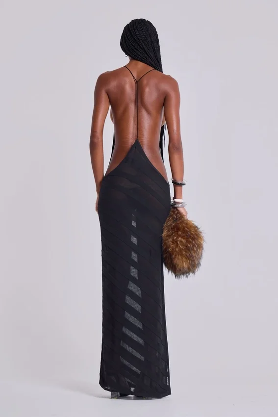 Noir-Strick-Maxikleid in Schwarz