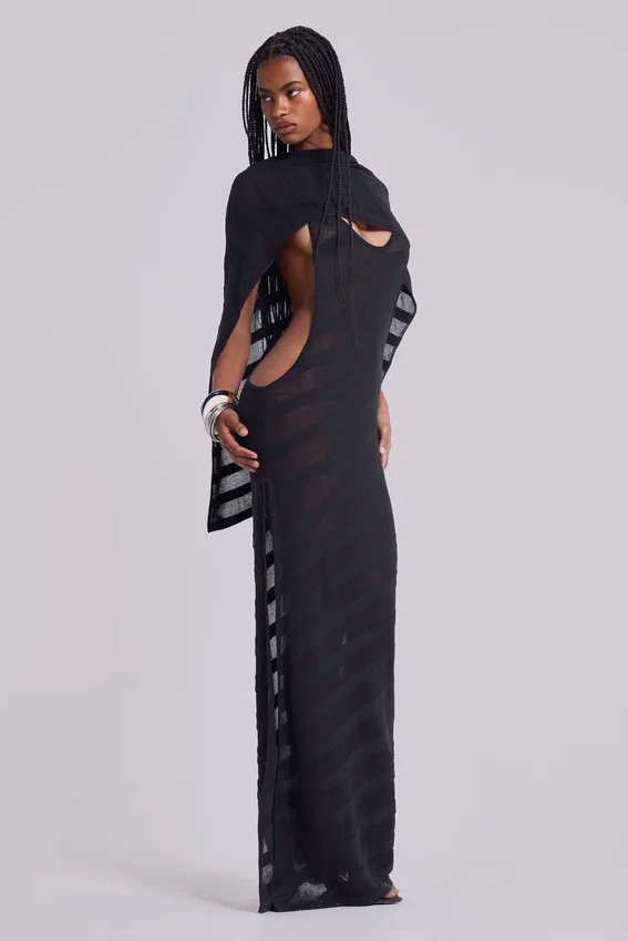 Noir-Strick-Maxikleid in Schwarz