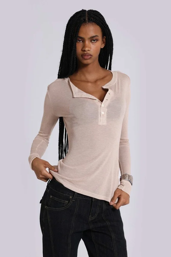 Oatmeal Haze Henley-Oberteil