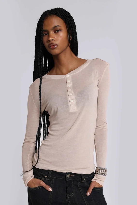 Oatmeal Haze Henley-Oberteil