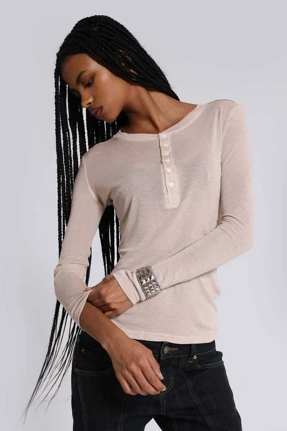 Oatmeal Haze Henley-Oberteil