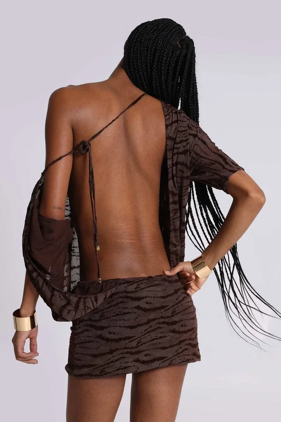 Ophidian Devoré-Minikleid mit rückenfreiem Ausschnitt in Zebra