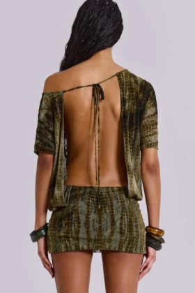 Ophidian Devore rückenfreies Minikleid in Krokodiloptik