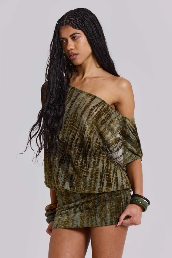 Ophidian Devore rückenfreies Minikleid in Krokodiloptik