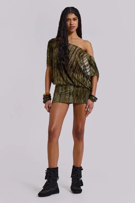Ophidian Devore rückenfreies Minikleid in Krokodiloptik