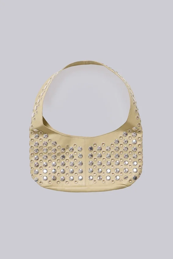 Osmium-Ledertasche mit Nieten in Creme