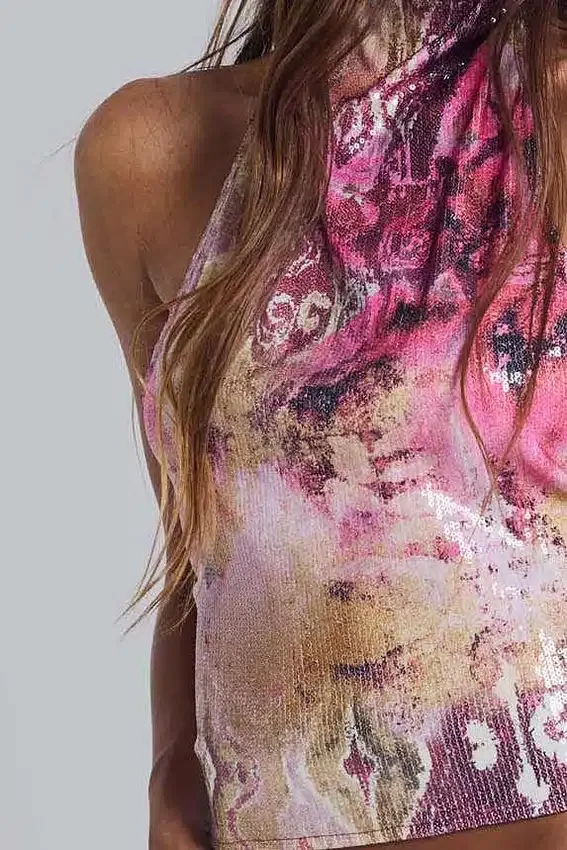 Pailletten-Oberteil „Zene“ mit offenem Rücken
