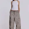 Parachute Pants in Stone-Oil-Waschung