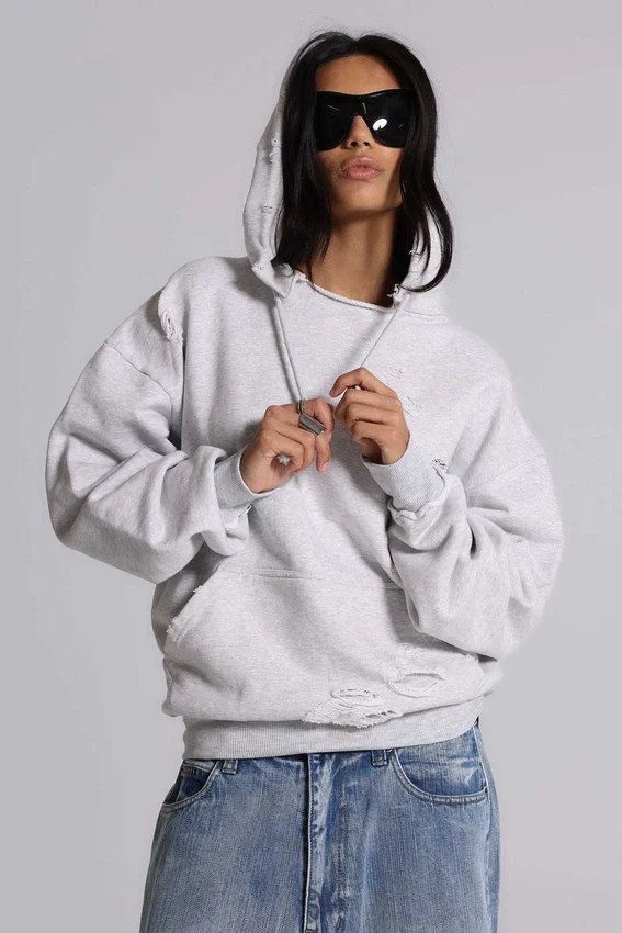 Pullover Bitten Hoodie in Grau meliert