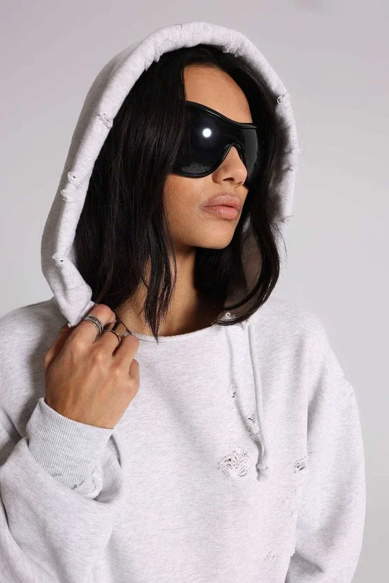 Pullover Bitten Hoodie in Grau meliert