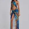 Quartz-Maxikleid mit Neckholder und Kristallen