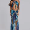Quartz-Maxikleid mit Neckholder und Kristallen